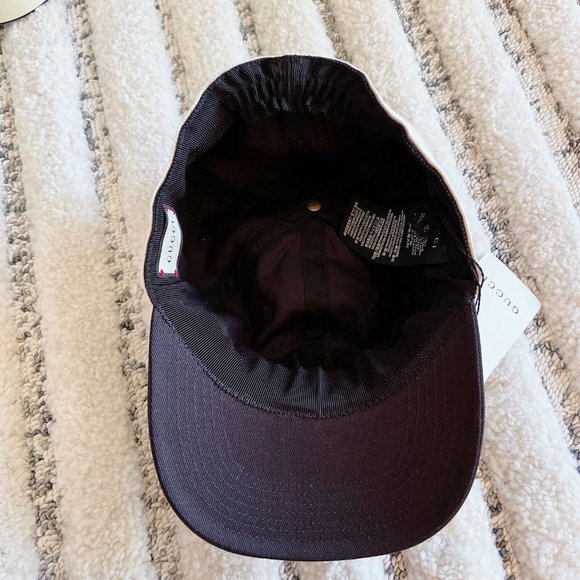 Gucci LOGO Black Canvas White Womens Cabardine Baseball Hat Cap S *Authentic - Picture 6 of 8